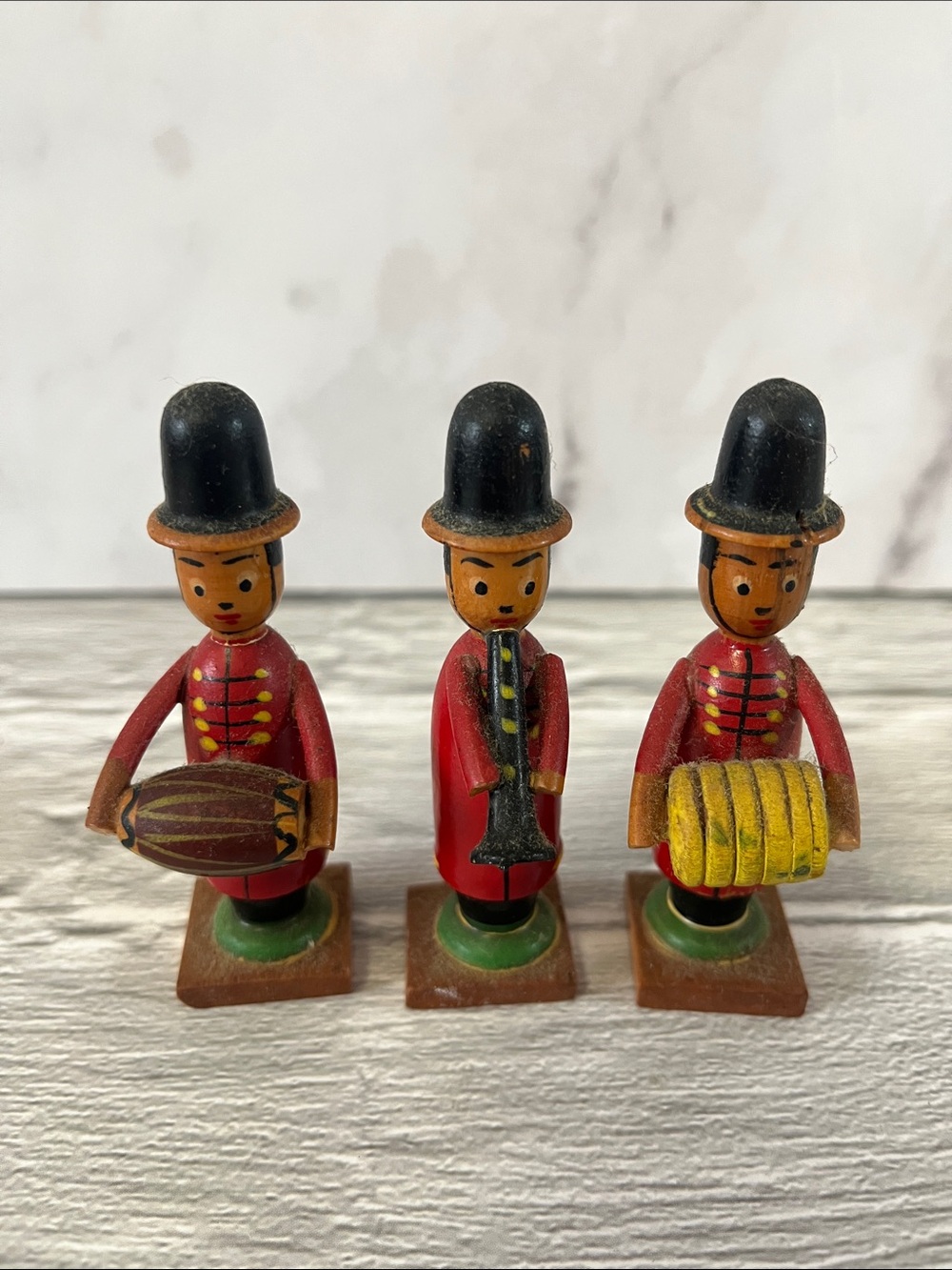 Vintage Hand Painted Wooden Men With Musical Instruments Figures